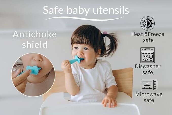 Growing Love Baby Spoons Set, Self Feeding 6 months, Pre-Spoon, Toddler spoon, Baby utensils, training spoon, cuchara bebe, blw, 100% silicone, Anti choke shield