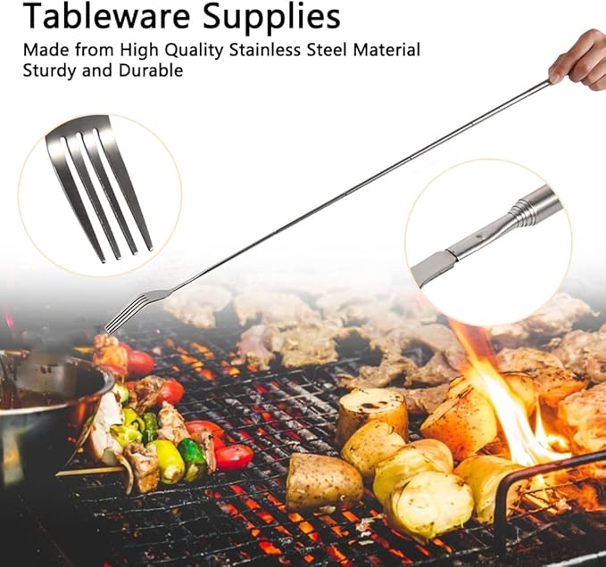 Extendable Fork,8.7 to 25.4 Inch Expandable fork prank,Expandable fork,Telescopic BBQ Fork, Stainless Steel, Extendable Handle,Long Dinner Fruit Dessert Cutlery