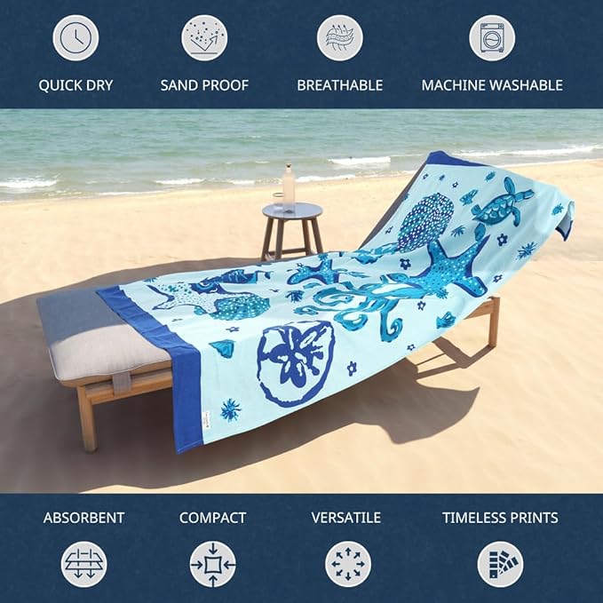 LANE LINEN Beach Towels for Women, 2 Pack Oversized, Pre-Washed, No-Shrink, Sand-Free, Quick Dry, Lightweight Travel Beach Towels for Pool & Shore, Soft and Absorbent – 39"x71", Sky Blue