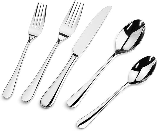 Silverware Set, 30-Piece Flatware Cutlery Set Service for 6, Modern Heavy Duty Design, 18/10 Stainless Steel Utensils, Dishwasher Safe