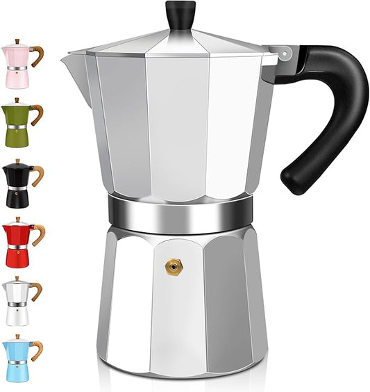 6 Cup Aluminum Espresso Stovetop Moka Pot Express Coffee Maker Percolator Italian Classic Mocha Coffee Machine for Italian and Cuban Cafe Brewing for Home & Camping 300ml 10oz