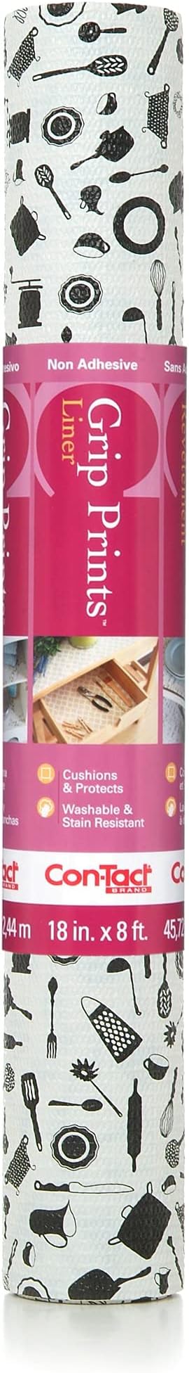 Con-Tact Brand Grip Prints Shelf Liner, Durable and Non-Adhesive Liners, Non-Slip Drawer and Cabinet Liner, 18" x 8', Cucina, Pack of 1 Roll