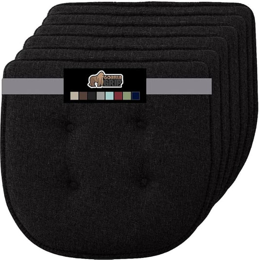 GORILLA GRIP Slip Resistant Tufted Chair Cushions, No Ties Required, Set of 6 Memory Foam Pads for Dining Room Kitchen Table, Office, Rocking Chairs, Plush Seat Cushion Pad, Home Decor, 16x17, Black
