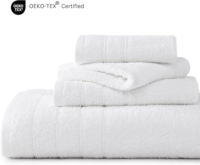 Casa Platino 100% Cotton Luxury Bathroom Towel Set - 18 Pcs - Super Soft, Fluffy & Highly Absorbent - 6 Large Bath Towels, 6 Washcloths, 6 Hand Towels - Complete Family Pack - White Bath Towel Set