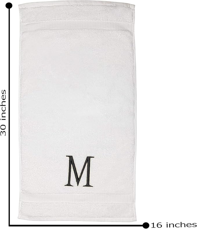 Dark Gray Initial Hand Towel for Bathroom - Monogrammed Luxury Hotel Quality Decorative Embroidered Towel for Powder Room, Spa - GOTS Organic Certified - Pack of 2, Letter M