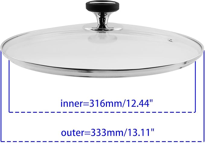 Woogim 12.5 Inch Tempered Glass Lid with 4mm Thickness Non-Slip Silicone Handle,Dishwasher Safe and Oven Up to 480℉,Well-sealed Pot Lids Universal Fit for Saucepans and Skillets
