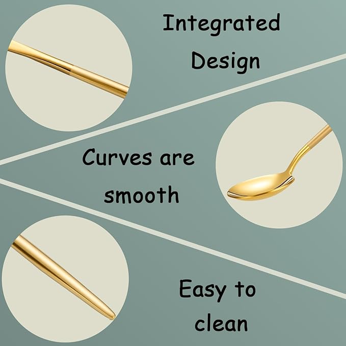 Modern Gold silverware Set,Premium 18/10 Stainless Steel,Heavy duty,Sturdy,Sharp Practical steak knives,Matte gold Handle,Mirror Polished Finish,Kitchen Essential, (golden)