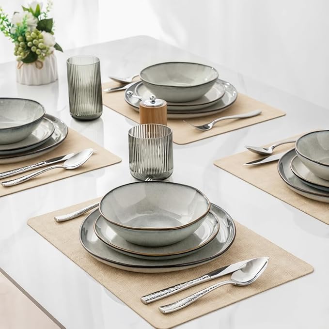 AmorArc Ceramic Dinnerware Sets,Handmade Reactive Glaze Stoneware Plates and Bowls Sets,Highly Scratch Resistant | Dishwasher & Microwave Safe Dishes Set,Service for 6 (18pc)