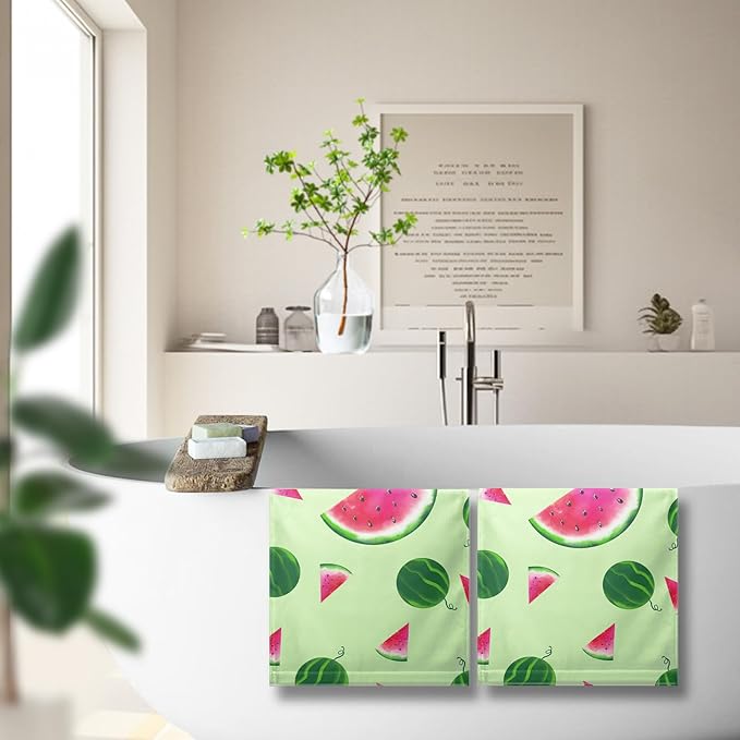 Watermelon Cotton Kitchen Towel Set of 2 Green Tropical Fruits Hand Towels Summer Dish Towel Reusable Portable Drying Baking Tea Towel for Kitchen Home Cleaning Bath Decor