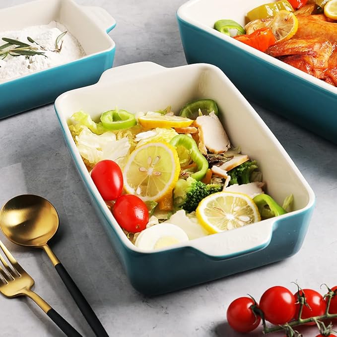 Sweejar Ceramic Bakeware Set, Rectangular Baking Dish for Oven Lasagna Pans for Cooking, Kitchen, Cake Dinner, Banquet and Daily Use, 11.8 x 7.8 x 2.76 Inches of Casserole Dishes (Gradient Blue)