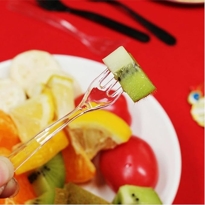 500 Pieces Plastic Mini Forks, 3.7 x 0.6 Inch Clear Small Dessert Forks, Disposable Tiny Appetizer Fork, Exquisite Mini Tasting Forks Utensils for Fruit Cakes Party Serving Supplies