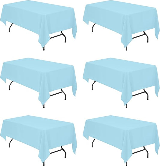 BRILLMAX 6 Pack Light Blue Tablecloths for 6 Foot Rectangle Tables 60 x 102 Inch - 6ft Rectangular Bulk Linen Polyester Fabric Washable Cloth Cover for Wedding Reception Banquet Birthday Party