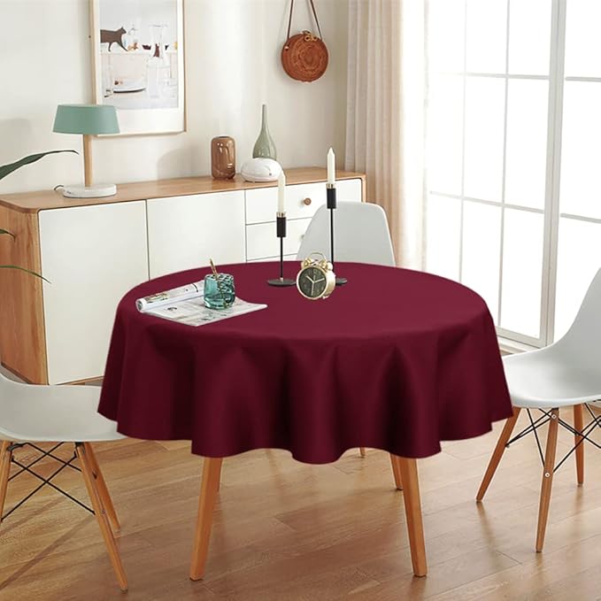 sancua 2 Pack Round Tablecloth 70 Inch Burgundy, Stain and Wrinkle Resistant Table Cloth - Washable Polyester Table Cover for Dining Tables, Buffet Parties and Camping
