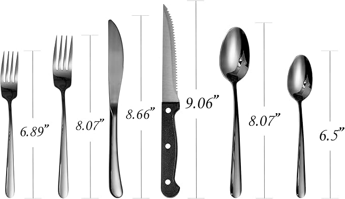 Elegant Tableware Set, 24-Piece Black Silverware Set with Steak Knives, Black Flatware Set For 4, Food-Grade Stainless Steel Set, Dishwasher Safe, Elegant Home Tableware And Dining Utensils