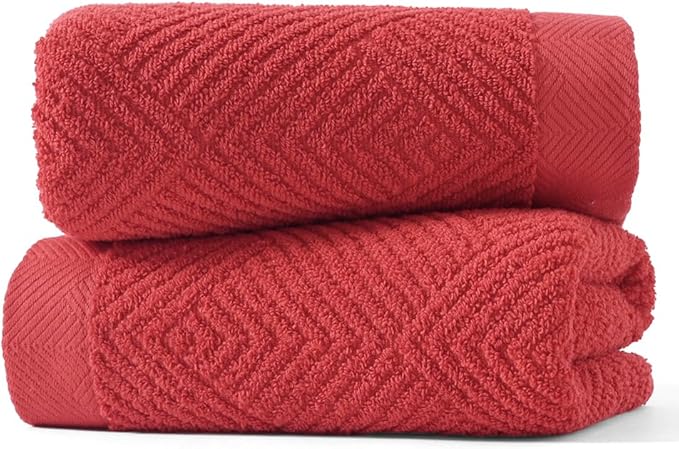 sense gnosis Red Hand Towel Set of 2 Premium 100% Cotton Herringbone Striped Weave Ultra Soft Highly Absorbent Hand Towel for Bathroom 13 X 29 Inch