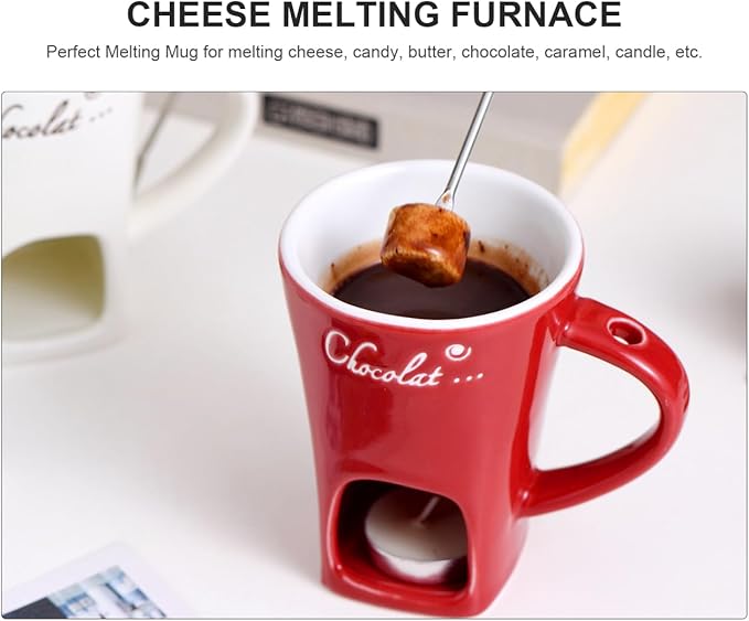 Garneck 2 Sets Chocolate Fondue Mugs Ceramic Multifunction Pot Chocolate Mug Porcelain Melt Chocolate Fondue Crucible Mini Fondue Pot for Cheese Caramel Butter