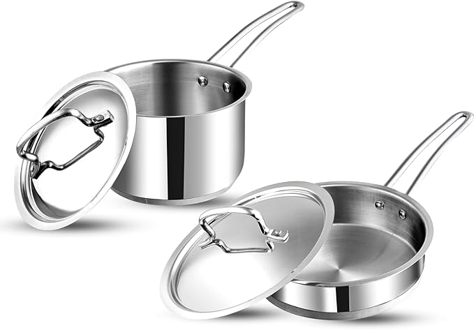 Vinod Classique Deluxe 2-Pc Stainless Steel Cookware Set – 16 cm Saucepan & 20 cm Frypan, Extra-Deep Design, Riveted Handles, Induction & Gas Compatible, Dishwasher Safe