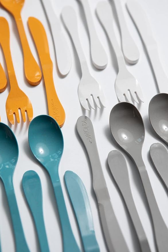 Knork Eco Astrik Plant Based Travel Set, 4 Piece (Eco Fork Knife Spoon With Carry Case, Gray