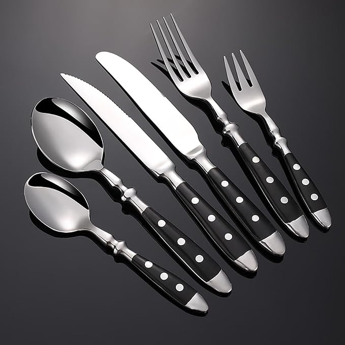 IKXO 36 Pieces Black Silverware Set, Black Flatware Set, Food-Grade Stainless Steel Cutlery Set for 6, Tableware Eating Utensils, Mirror Finished, Dishwasher Safe…