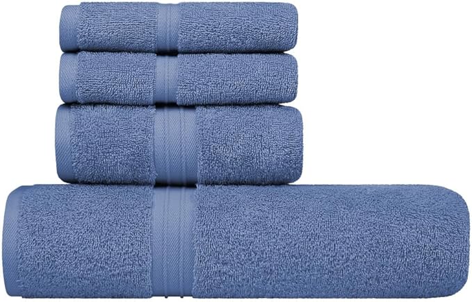 Extra Soft Bath Towels Set of 4 - Soft & Turkish Cotton 100% Cotton, Cute - Includes 1 Bath Towel (28" x 56"), 1 Hand Towel (16"x28") and 2 Wash Cloths (12"x12") - Sky Blue