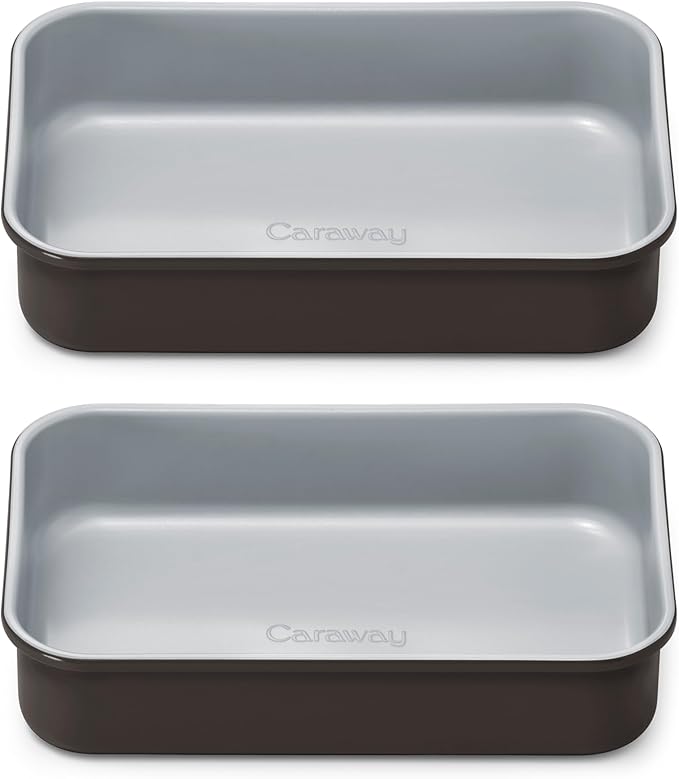 Caraway Nonstick 9” x 6.5” Small Rectangle Baking Pan Duo – Non-Toxic, PTFE & PFOA Free – Aluminized Steel Core – Deep Ceramic Baking Pan for Casseroles, Lasagna & More - Black
