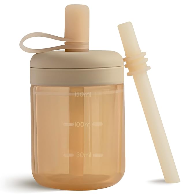 Moonkie Baby Straw cup | Silicone Toddler Sippy Cup Training Cup with Straw Lid | BPA-Free Drop-Proof Baby Cup | Led Weaning | 6 Months+, 5 oz, 1pack