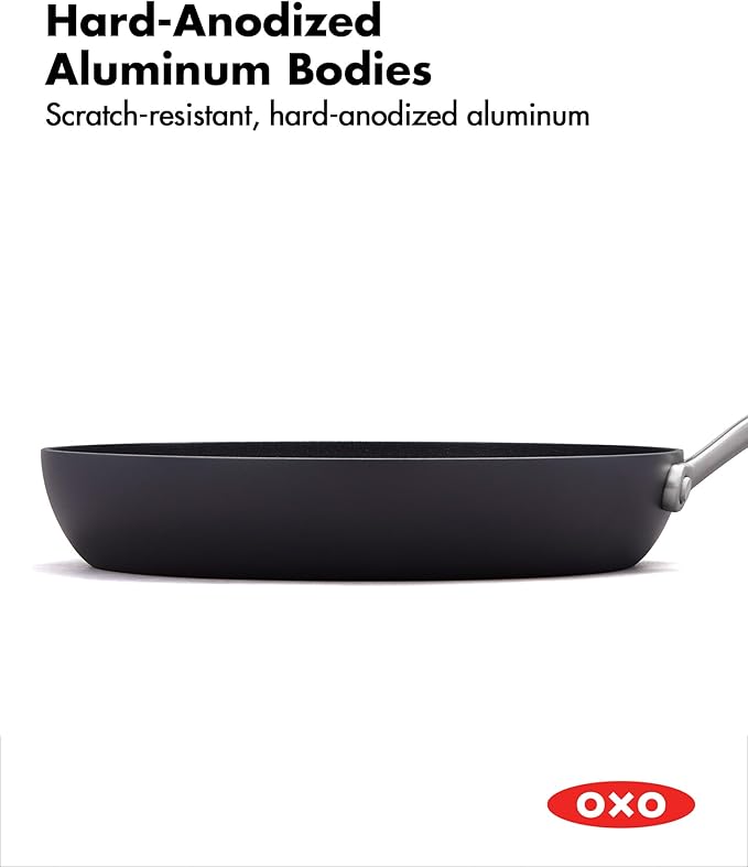 OXO Professional 8" Frying Pan Skillet, Hard Anodized Ceramic Nonstick Cookware PFAS-Free, Induction Suitable, Stainless Steel Handle, Diamond Reinforced Coating, Dishwasher Safe, Oven Safe, Black