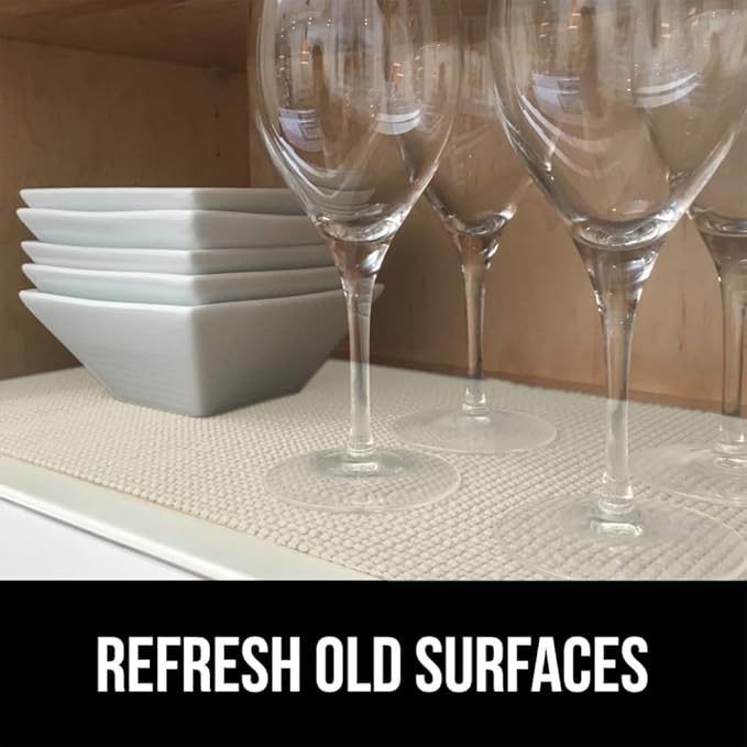 GORILLA GRIP powerGRIP Drawer Shelf and Cabinet Liner, Thick Strong Hold, Non-Adhesive Liners Protect Kitchen Cabinets and Cupboard, Bathroom Drawers, Easy Install, Breathable Mat, 20" x20', Cream