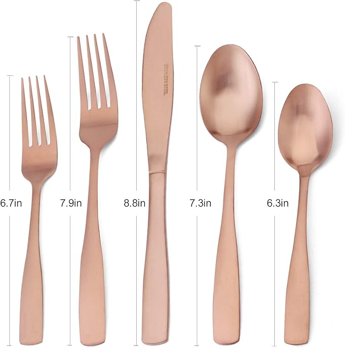 Matte Rose Gold Silverware Set, 20-Piece Stainless Steel Flatware set, Tableware Cutlery Set Service for 4, Utensils for Kitchens, Dishwasher Safe