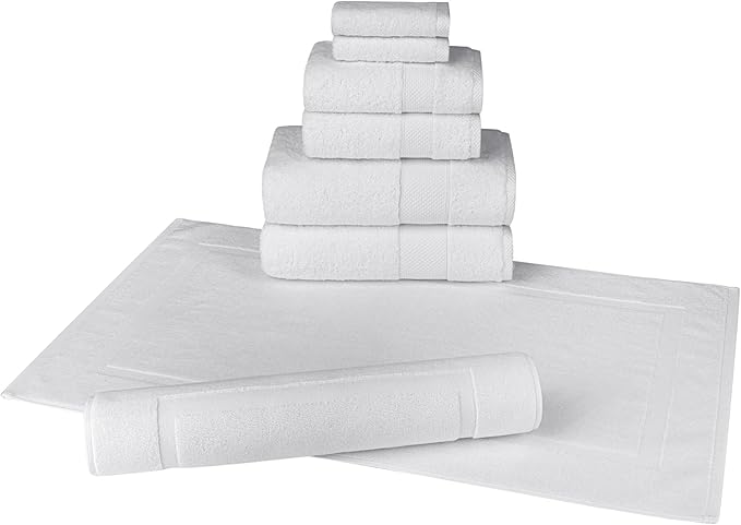 Towels Beyond - 8 Piece Luxury Towel Set, 100% Turkish Cotton, Includes 2 Bath Towels, 2 Hand Towels, 2 Washcloths & 2 Bath Mats, Highly Absorbent & Comfy Towels for Hotels & Spa | (White)