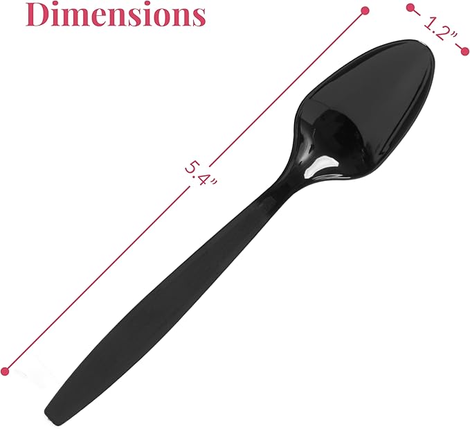 Prestee 300 Black Plastic Spoons Bulk - Durable Disposable Plastic Silverware Spoons - Heat-Resistant Spoon Cutlery - Heavy Duty Flatware Pack - Disposable Silverware Utensil Set for Hot and Cold Food