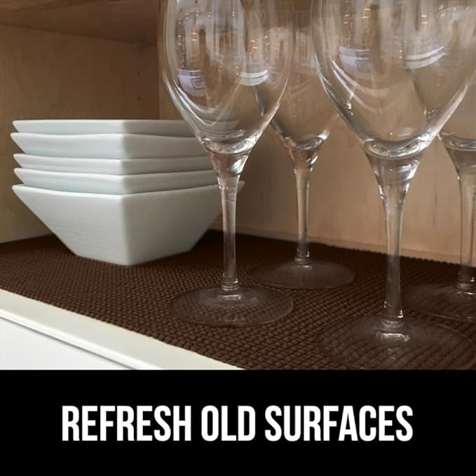 GORILLA GRIP powerGRIP Drawer Shelf and Cabinet Liner, Thick Strong Hold, Non-Adhesive Liners Protect Kitchen Cabinets and Cupboard, Bathroom Drawers, Easy Install, Breathable Mat, 17.5" x10', Brown