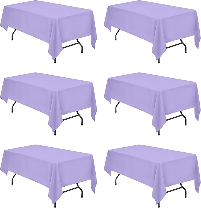 BRILLMAX 6 Pack Lavender Tablecloths for 6 Foot Rectangle Tables 60 x 102 Inch - 6ft Rectangular Bulk Linen Polyester Fabric Washable Cloth Cover for Wedding Reception Banquet Birthday Party