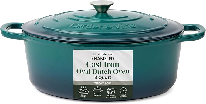 Larder & Vine Enameled Cast Iron 8 qt Dutch Oven Pot with Lid | Bread Baking | Compatible on All Cooktops & Oven Safe to 500° F | Great for Sourdough Bread | Bondi