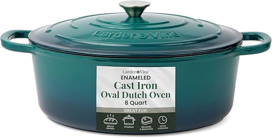 Larder & Vine Enameled Cast Iron 8 qt Dutch Oven Pot with Lid | Bread Baking | Compatible on All Cooktops & Oven Safe to 500° F | Great for Sourdough Bread | Bondi