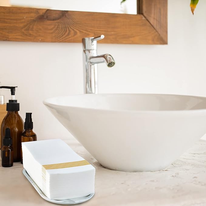 LITOPAK 200 Pack Paper Hand Towels for Bathroom, Striped Gold Paper Napkins Disposable, and Guest Towels Disposable for Bathrooms, Party, Wedding or Events