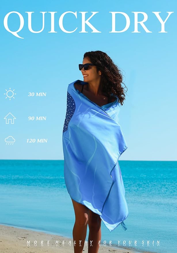 4 Pack Microfiber Lightweight Thin Beach Towel Sand Free Quick Dry Super Absorbent Large Towels for Swimming Pool Yoga Gym Travel Vacation Beach Accessories Essentials for Adults