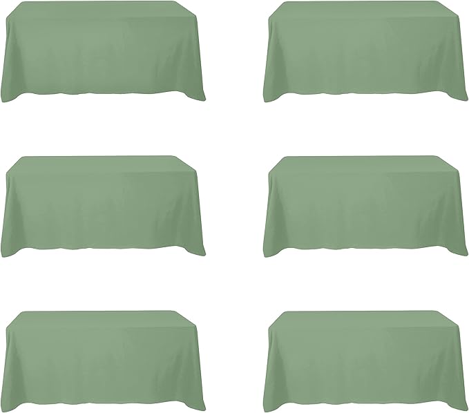 BRILLMAX 6 Pack Sage Green Tablecloths for 6 Foot Rectangle Tables 90 x 132 Inch - 6ft Rectangular Bulk Linen Polyester Fabric Washable Cloth Cover for Wedding Reception Banquet Birthday Party