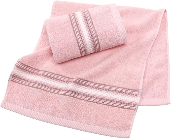 YiLUOMO Pink Hand Towels 100% Cotton Soft Absorbent Summer Decorative Textured Striped Decorative Hand Towel for Bathroom 13 x 29 Inch, 2 Pieces