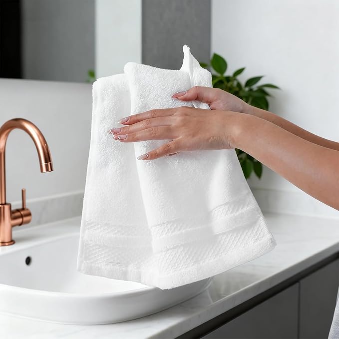 REDKISS Premium White Hand Towels for Bathroom, 13 x 30 inch, 100% Cotton Hand Towel Set of 6, Super Soft and Highly Absorbent Towels for Bathroom, Gym, Spa, Shower, and Hotel