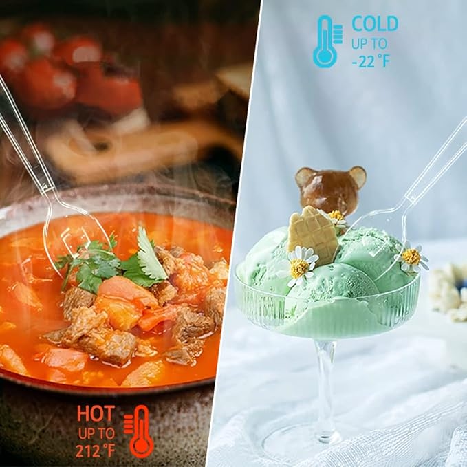 [400 Count] Clear Plastic Spoons Heavy Duty Disposable Spoon Reusable Bulk Plastic Utensils Sturdy Cutlery Set Durable Plasticware Silverware for Party,Every Day Use,Picnic,Camping,Wedding,Barbecues