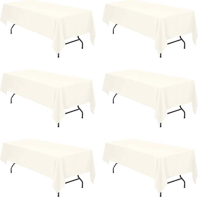 BRILLMAX 6 Pack Ivory Tablecloths for 6 Foot Rectangle Tables 60 x 126 Inch - 8ft Rectangular Bulk Linen Polyester Fabric Washable Cloth Cover for Wedding Reception Banquet Birthday Party