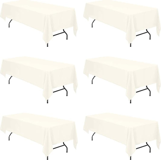 BRILLMAX 6 Pack Ivory Tablecloths for 6 Foot Rectangle Tables 60 x 126 Inch - 8ft Rectangular Bulk Linen Polyester Fabric Washable Cloth Cover for Wedding Reception Banquet Birthday Party