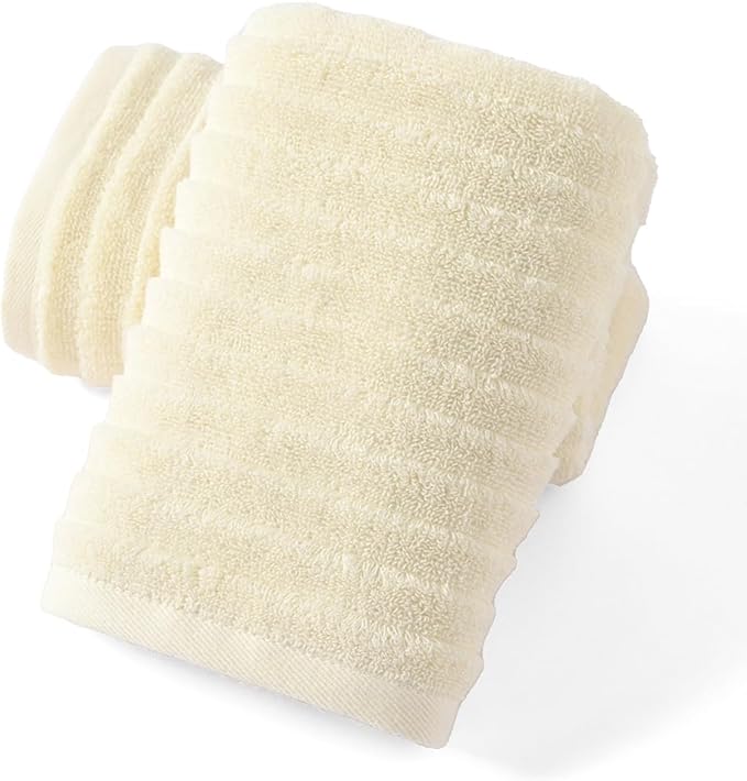 sense gnosis Beige Hand Towel Set of 2 Ladder Striped Design Soft Quick Dry Absorbent 100% Cotton Hand Towel for Bathroom Decorative 13 x 29 Inch