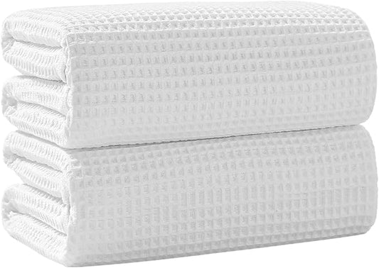 40 x 80 Inches Extra Large Bath Sheets Towels Microfiber Waffle Oversized Bath Towels for Bathroom Quick Dry Lightweight (White, 2PCS)