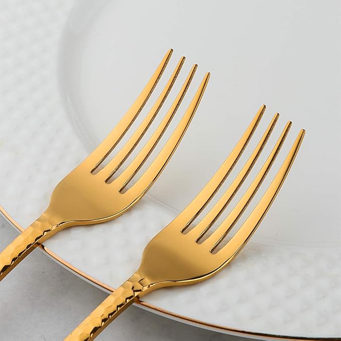 Buyer Star 12 Pieces Hammered Dinner Forks Set, 7.9 Inch Stainless Steel Forks,Table Forks,Flatware Forks, Mirror Finish & Dishwasher Safe,Use for Home,Kitchen or Restaurant (Gold)