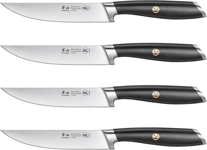 Cangshan L Series 4-Piece Fine-Edge Steak Knife Set, Forged German Steel, Black, 1026931