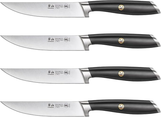 Cangshan L Series 4-Piece Fine-Edge Steak Knife Set, Forged German Steel, Black, 1026931