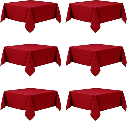 6-Pack Red Tablecloths for Square Tables, 70 x 70 Inches, Stain-Resistant Polyester Fabric for 3 Foot Tables - Washable Table Covers for Weddings, Banquets, Birthday Parties, Events