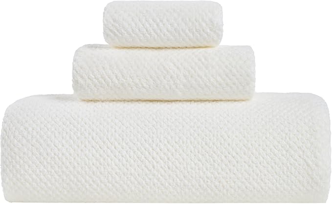 Large Bath Towels Set 30x60 Inches Super Soft Absorbent Quick Dry Luxury Microfiber Shower Towels for Bathroom -White, Pack of 3